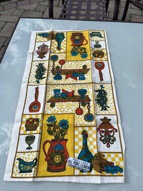 Vintage Pure Linen Kitchen Dish Tea Towel Parisian Prints. Colonial style NEW